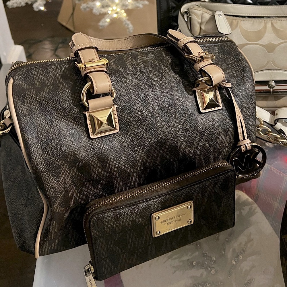 MK Speedy Leather Monogram Bag with Charm  PLUS a matching leather wallet